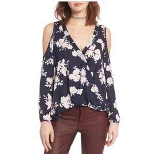 All in Favor Surplice Cold Shoulder floral print Blouse by LUSH